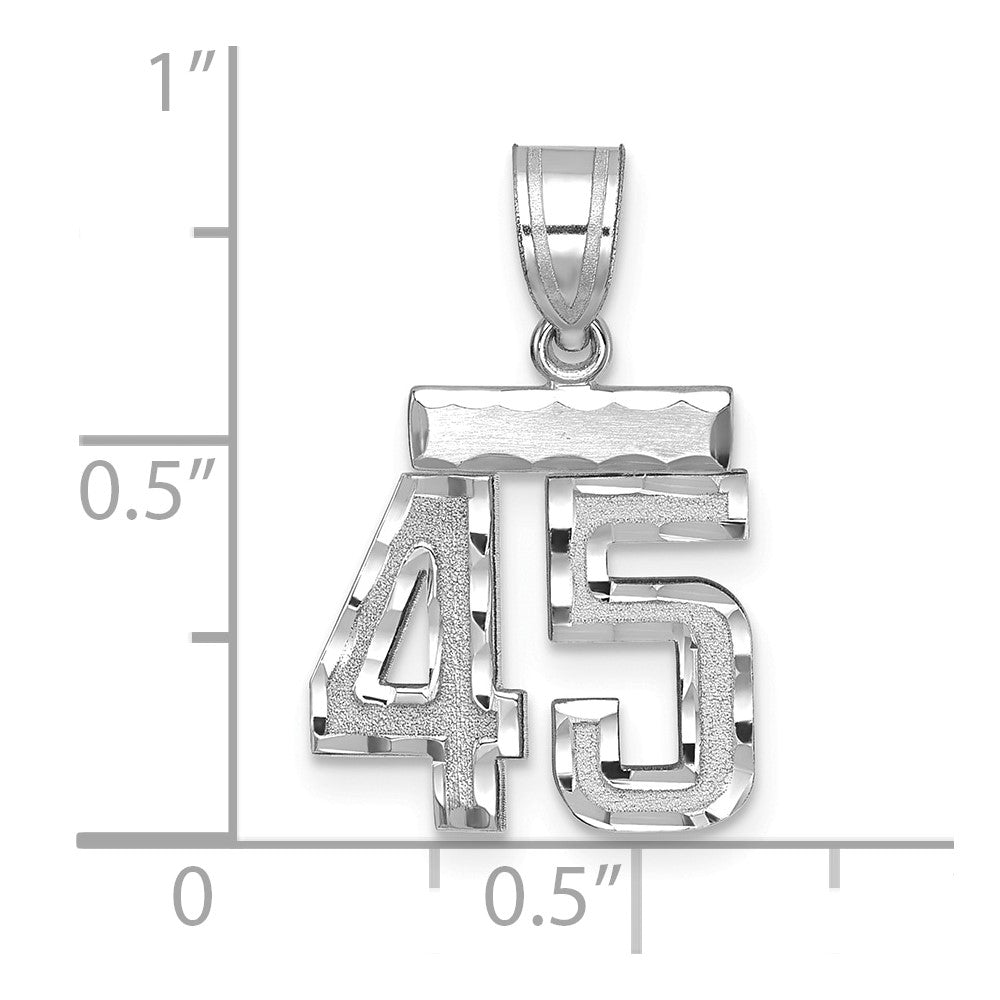 14k White Goldw Small Brushed Diamond-cut Number 45 Charm