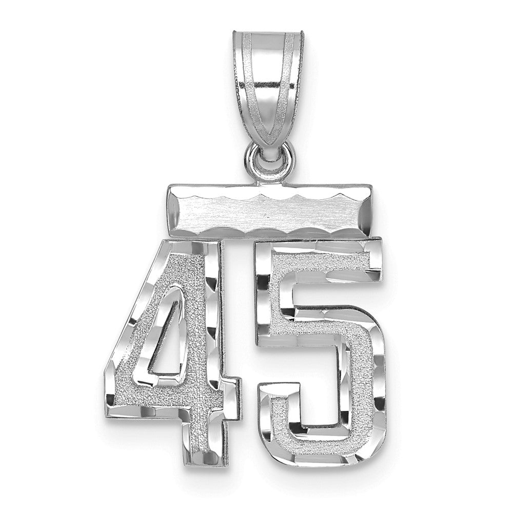 14k White Goldw Small Brushed Diamond-cut Number 45 Charm