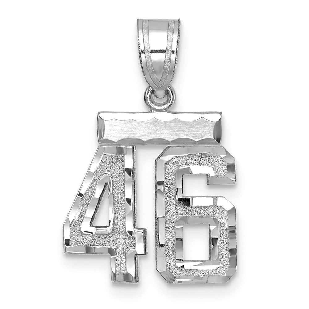 14k White Goldw Small Brushed Diamond-cut Number 46 Charm