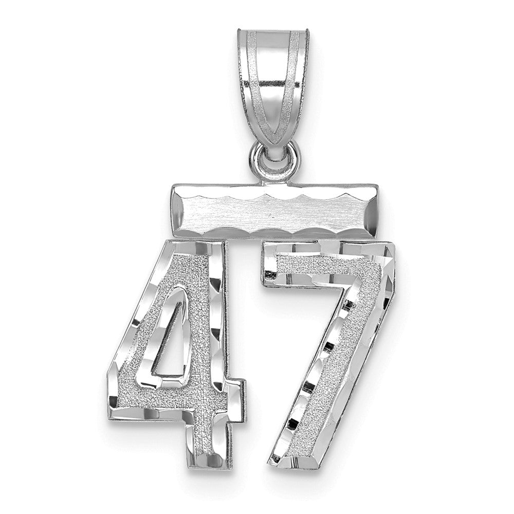 14k White Goldw Small Brushed Diamond-cut Number 47 Charm