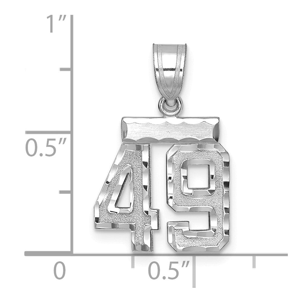 14k White Goldw Small Brushed Diamond-cut Number 49 Charm