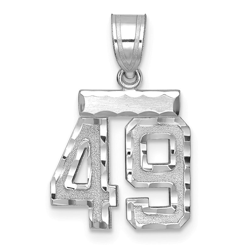 14k White Goldw Small Brushed Diamond-cut Number 49 Charm