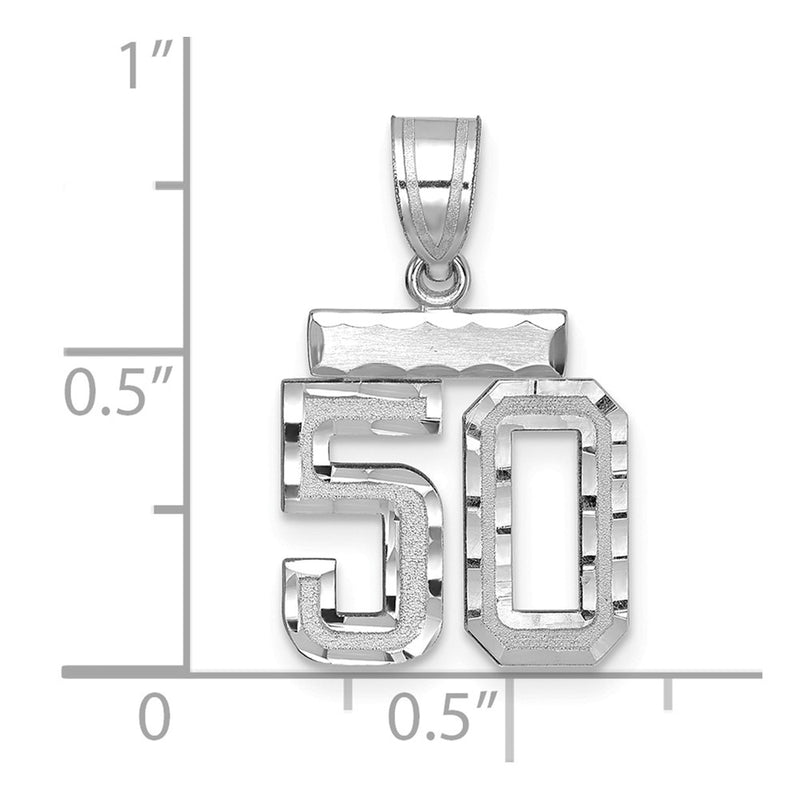 14k White Goldw Small Brushed Diamond-cut Number 50 Charm