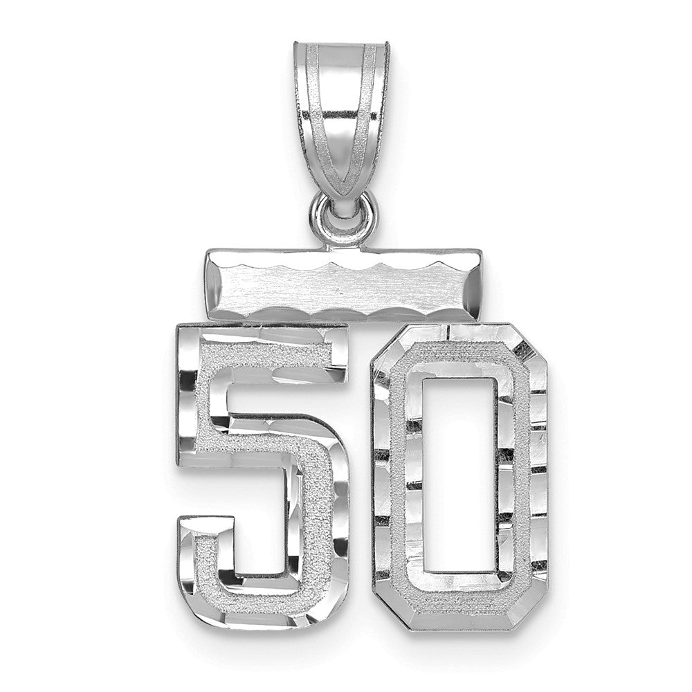 14k White Goldw Small Brushed Diamond-cut Number 50 Charm