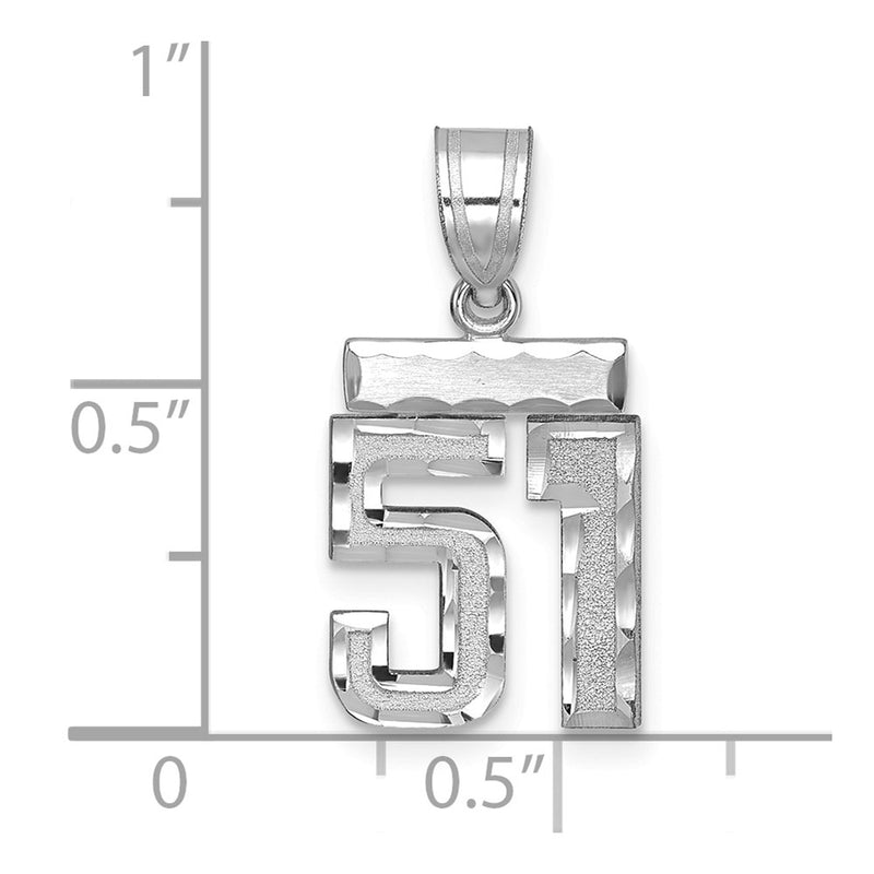 14k White Goldw Small Brushed Diamond-cut Number 51 Charm