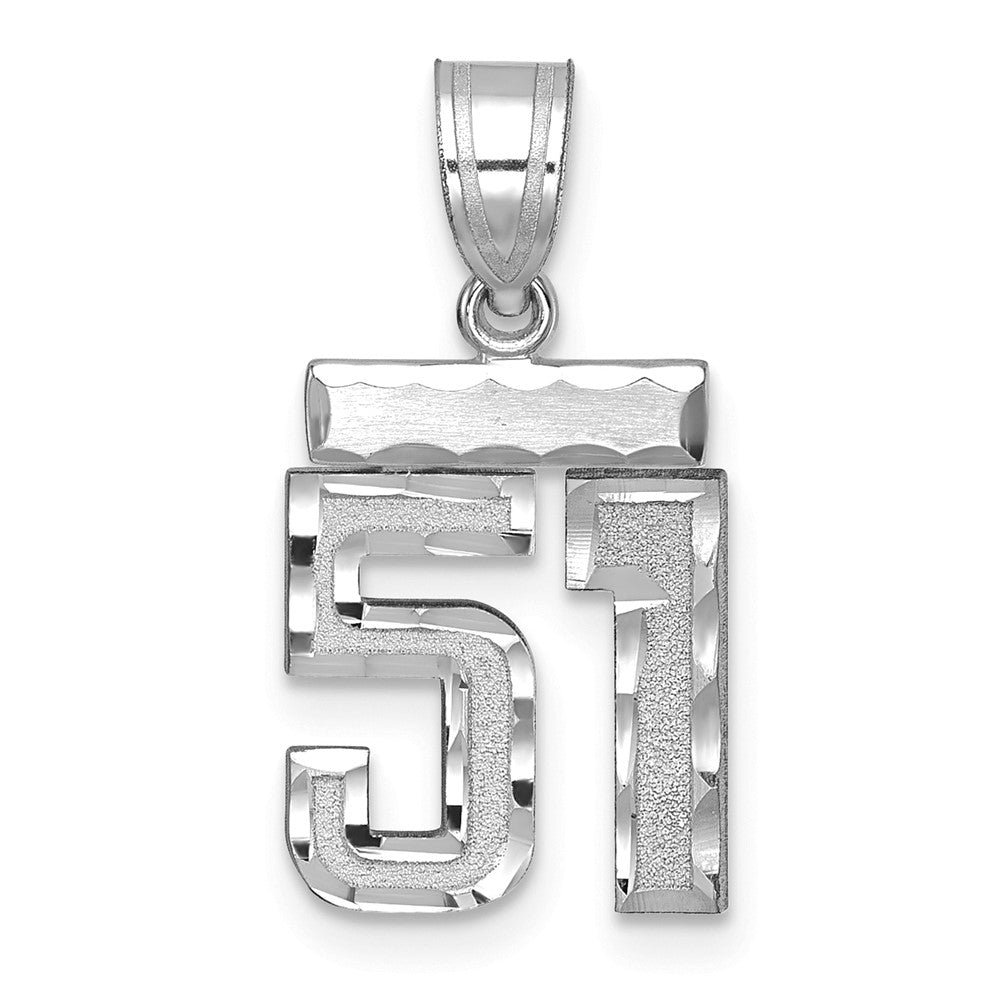 14k White Goldw Small Brushed Diamond-cut Number 51 Charm