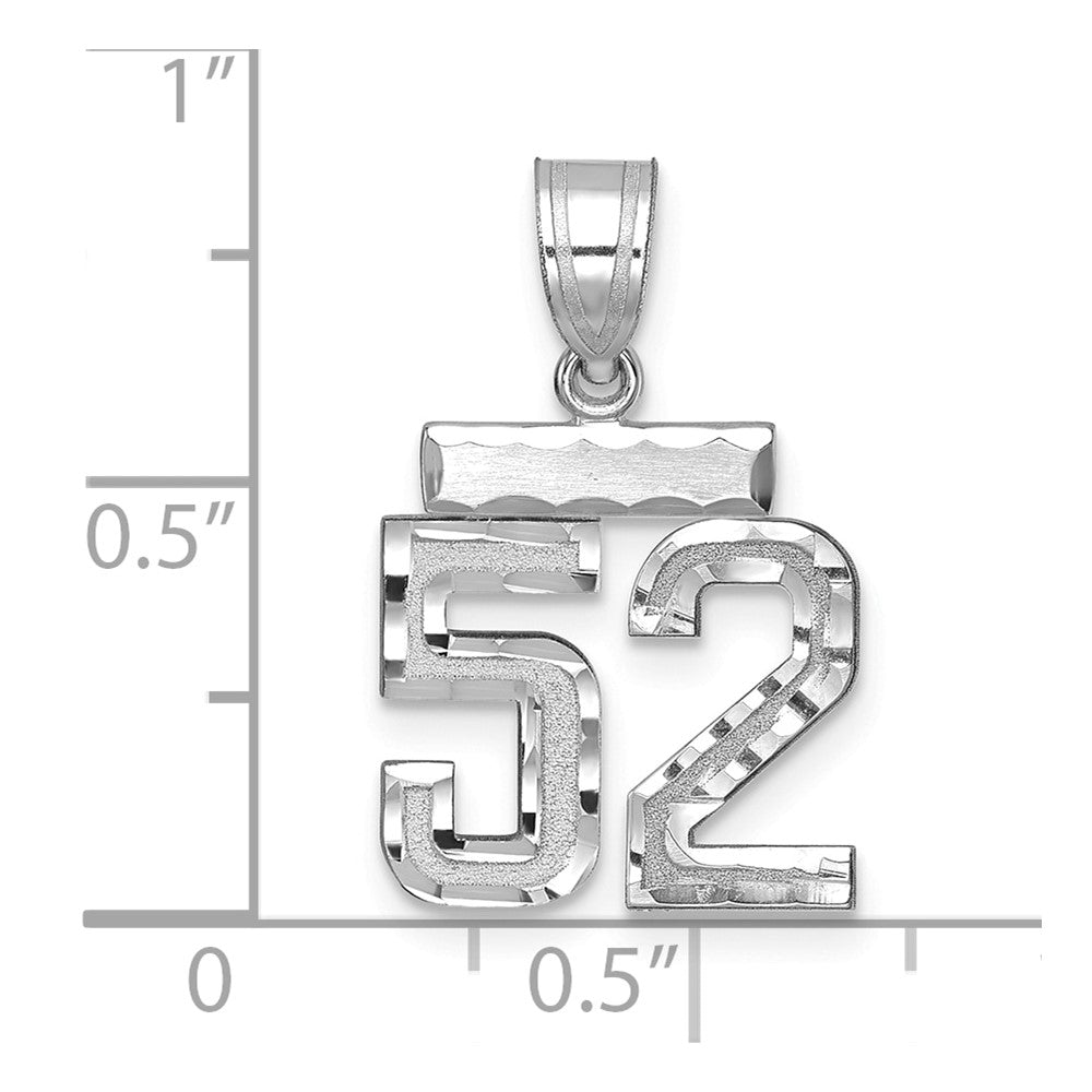 14k White Goldw Small  Brushed Diamond-cut Number 52 Charm
