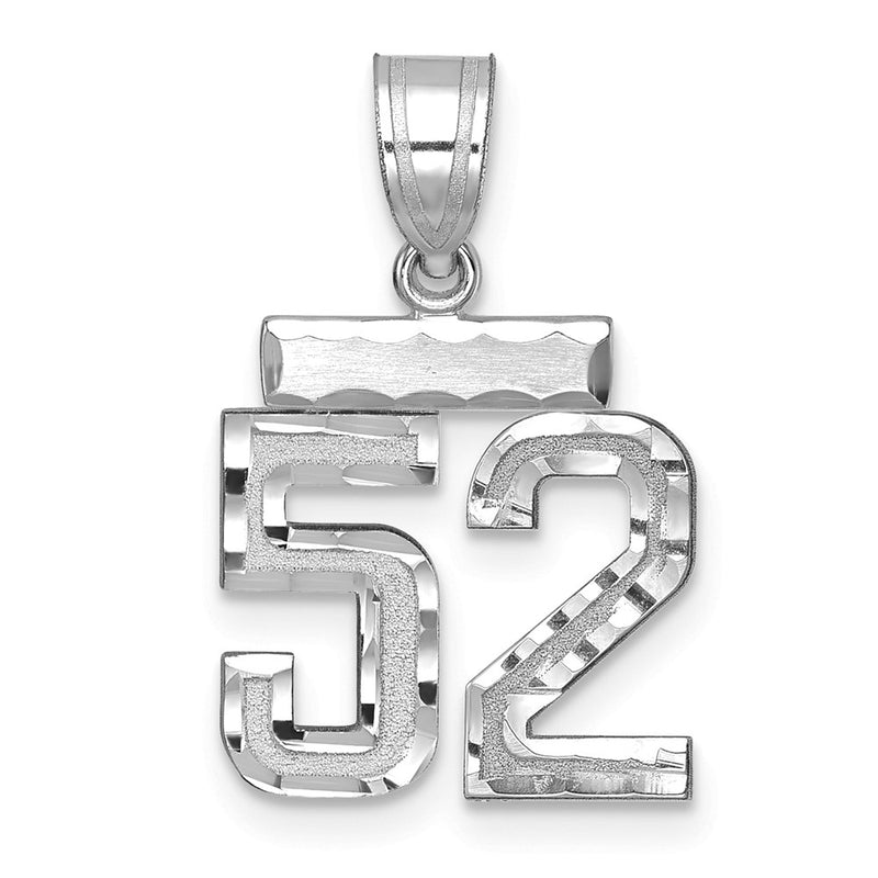 14k White Goldw Small  Brushed Diamond-cut Number 52 Charm