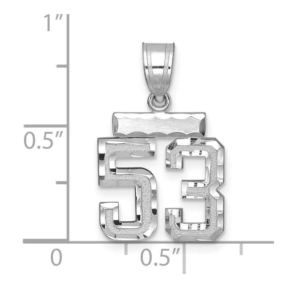 14k White Goldw Small Brushed Diamond-cut Number 53 Charm