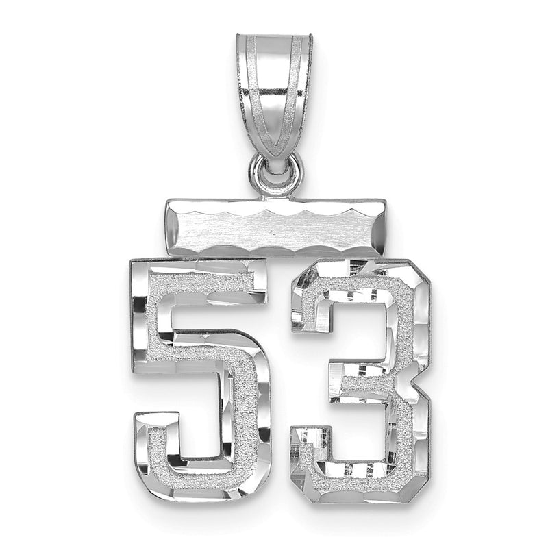 14k White Goldw Small Brushed Diamond-cut Number 53 Charm