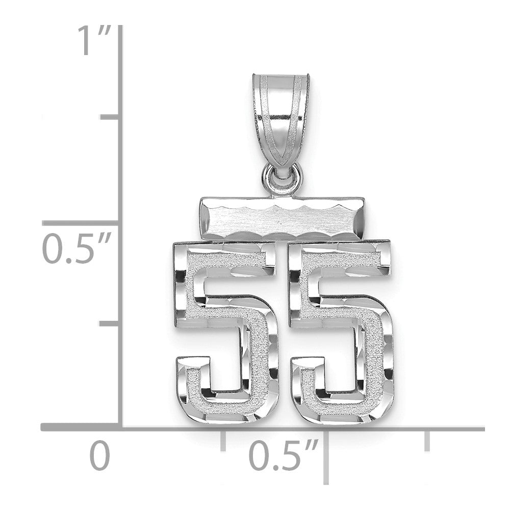 14k White Goldw Small Brushed Diamond-cut Number 55 Charm