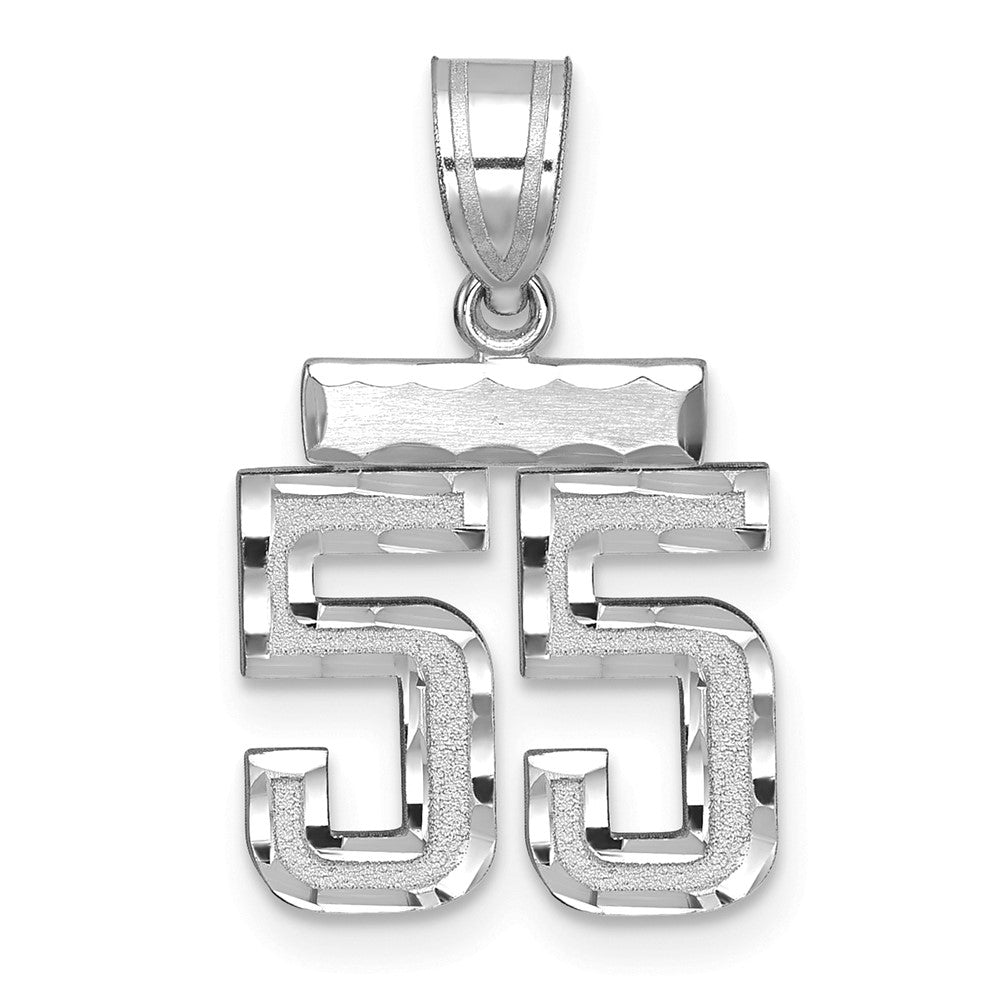 14k White Goldw Small Brushed Diamond-cut Number 55 Charm