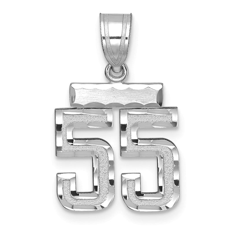 14k White Goldw Small Brushed Diamond-cut Number 55 Charm
