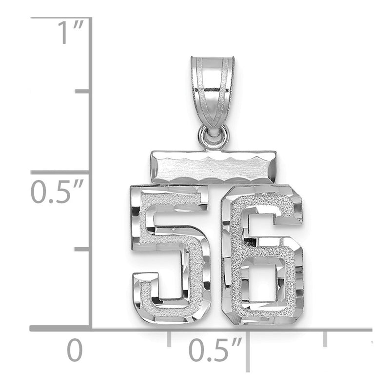 14k White Goldw Small Brushed Diamond-cut Number 56 Charm