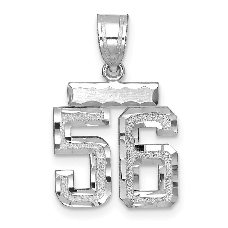 14k White Goldw Small Brushed Diamond-cut Number 56 Charm