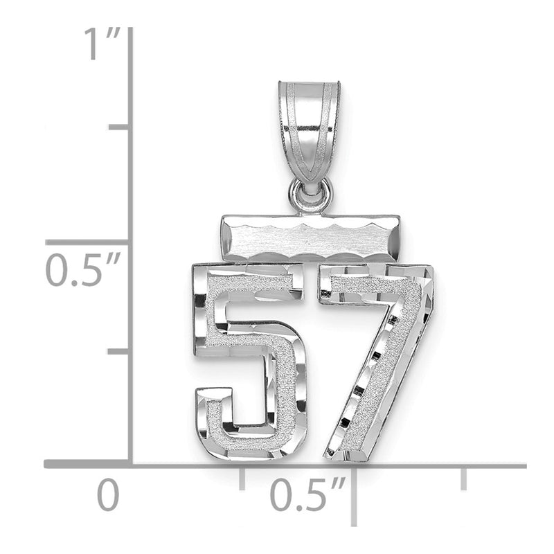 14k White Goldw Small Brushed Diamond-cut Number 57 Charm