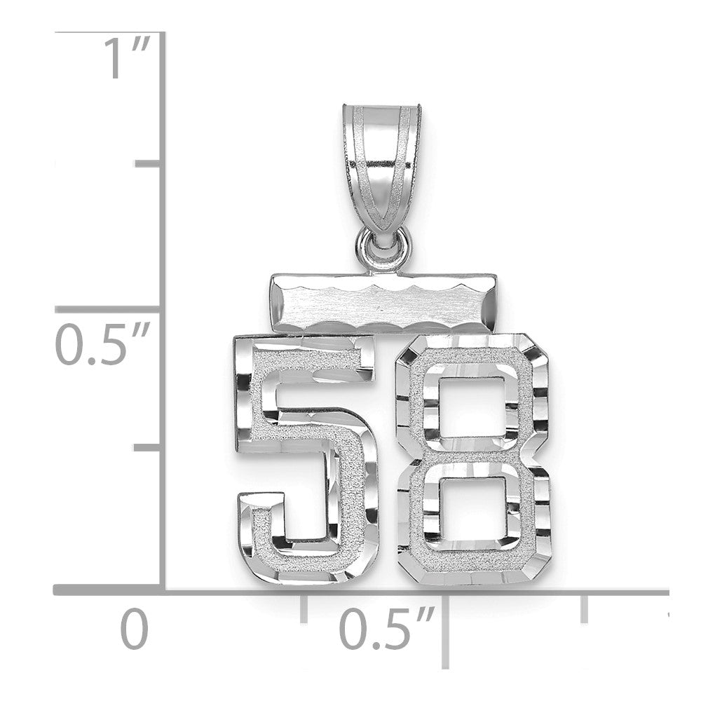 14k White Goldw Small Brushed Diamond-cut Number 58 Charm