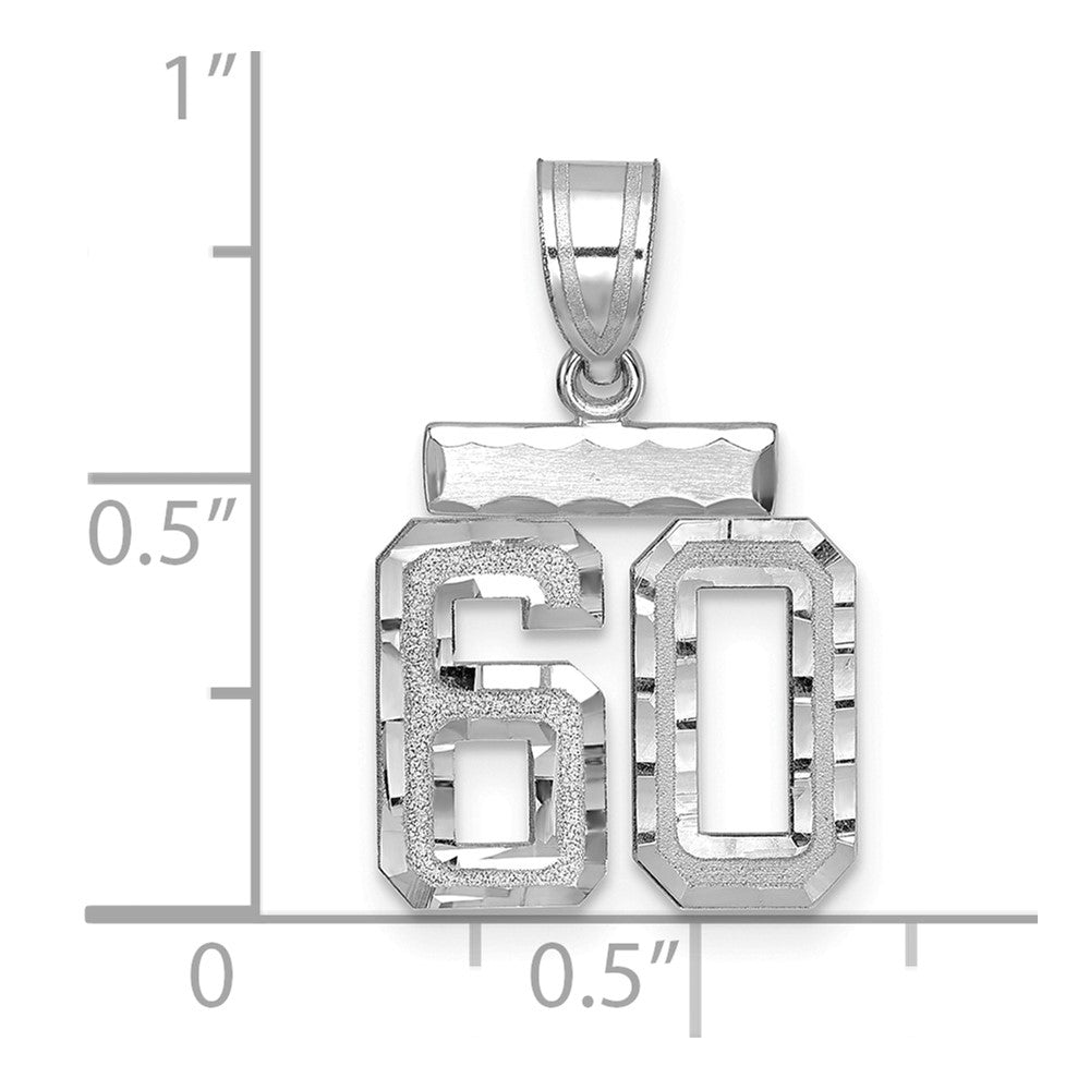 14k White Goldw Small Brushed Diamond-cut Number 60 Charm