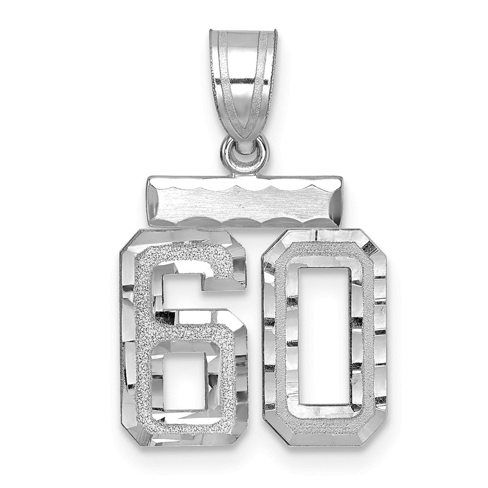 14k White Goldw Small Brushed Diamond-cut Number 60 Charm