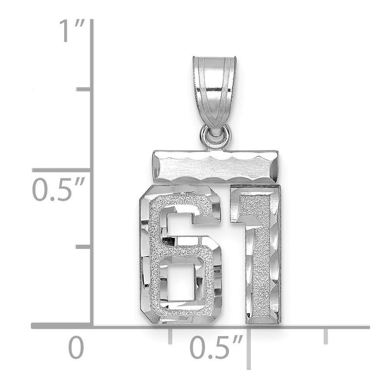 14k White Goldw Small Brushed Diamond-cut Number 61 Charm