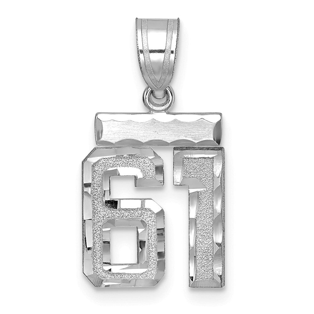 14k White Goldw Small Brushed Diamond-cut Number 61 Charm