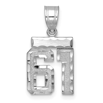 14k White Goldw Small Brushed Diamond-cut Number 61 Charm