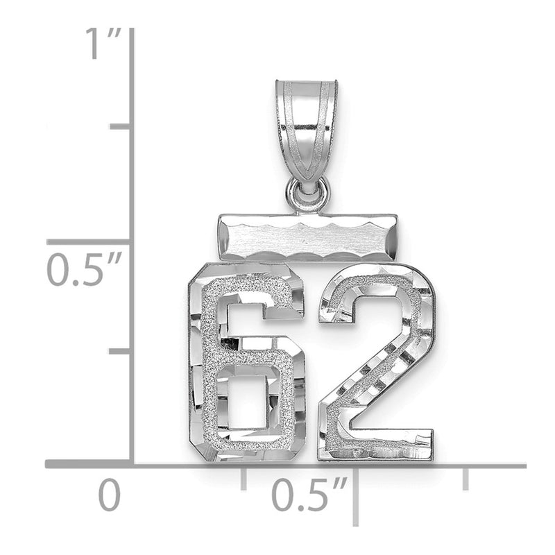 14k White Goldw Small Brushed Diamond-cut Number 62 Charm