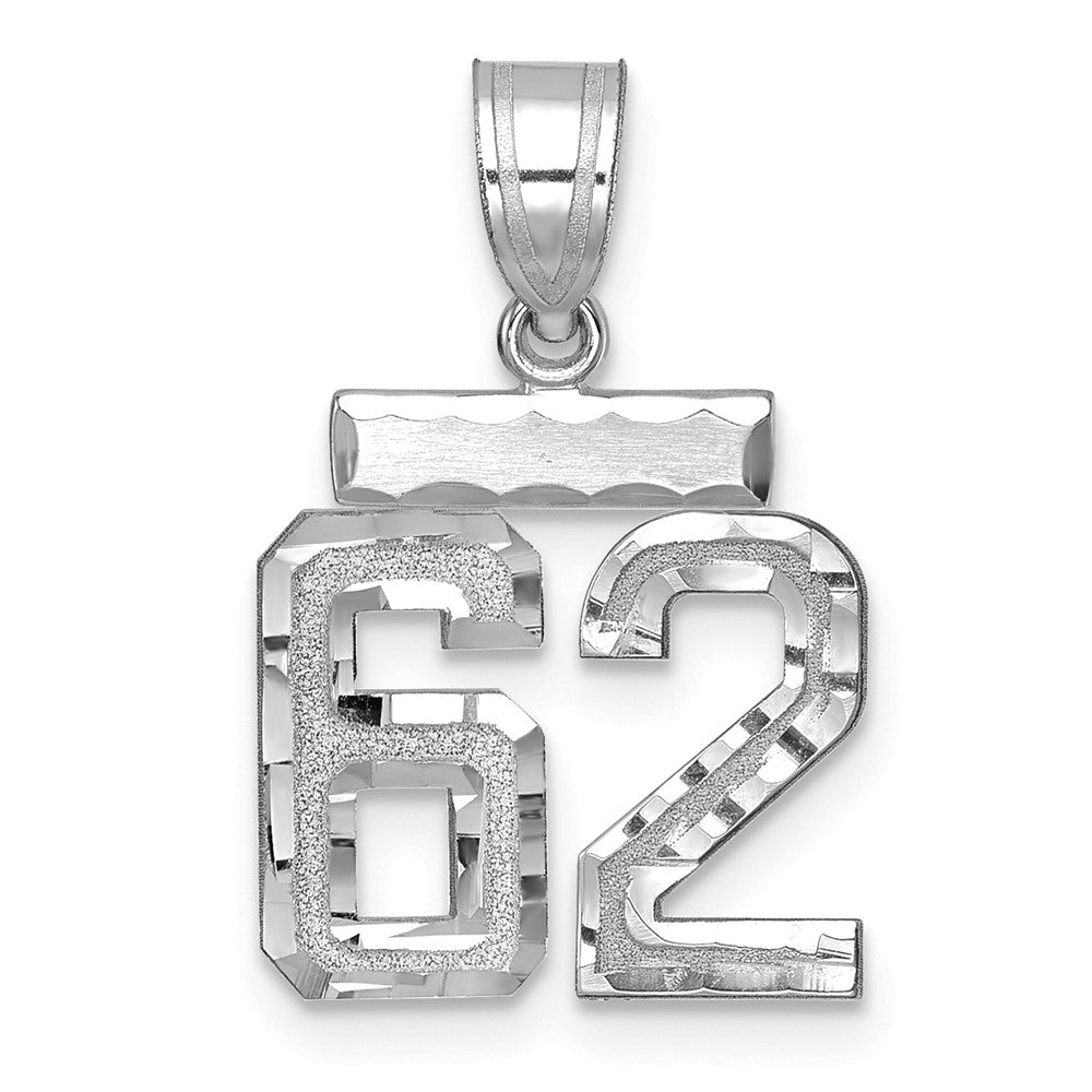 14k White Goldw Small Brushed Diamond-cut Number 62 Charm