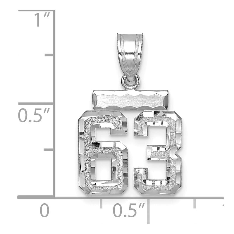 14k White Goldw Small Brushed Diamond-cut Number 63 Charm