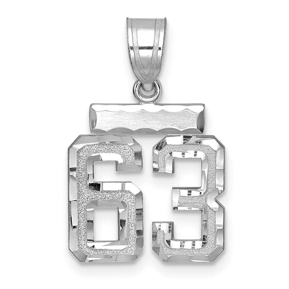 14k White Goldw Small Brushed Diamond-cut Number 63 Charm