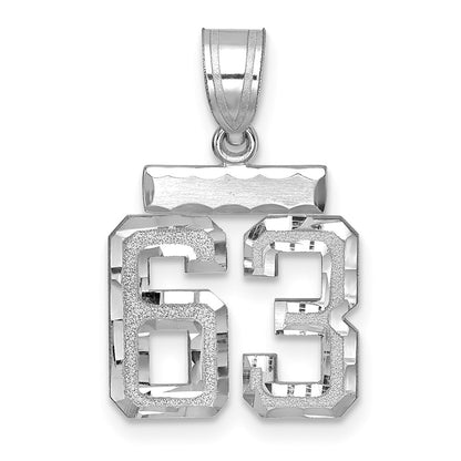 14k White Goldw Small Brushed Diamond-cut Number 63 Charm
