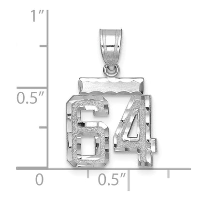 14k White Goldw Small Brushed Diamond-cut Number 64 Charm