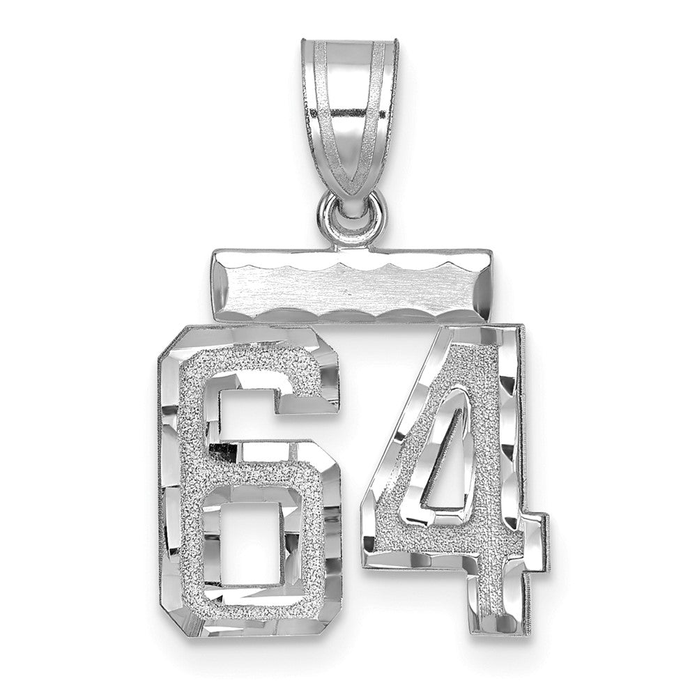 14k White Goldw Small Brushed Diamond-cut Number 64 Charm