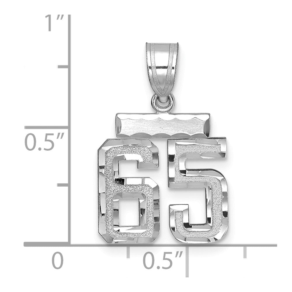 14k White Goldw Small Brushed Diamond-cut Number 65 Charm