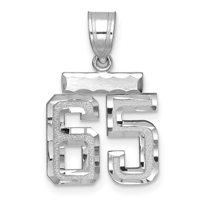 14k White Goldw Small Brushed Diamond-cut Number 65 Charm