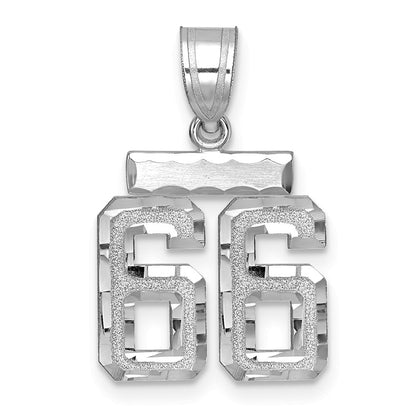 14k White Goldw Small Brushed Diamond-cut Number 66 Charm