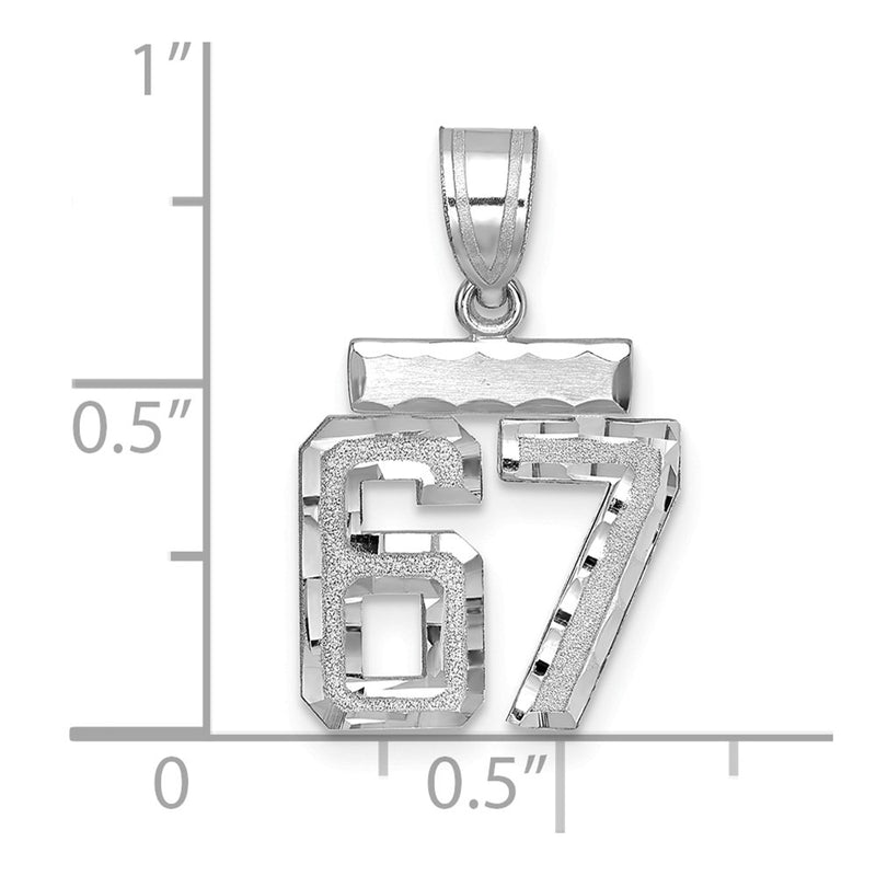 14k White Goldw Small Brushed Diamond-cut Number 67 Charm