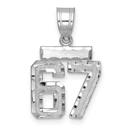 14k White Goldw Small Brushed Diamond-cut Number 67 Charm