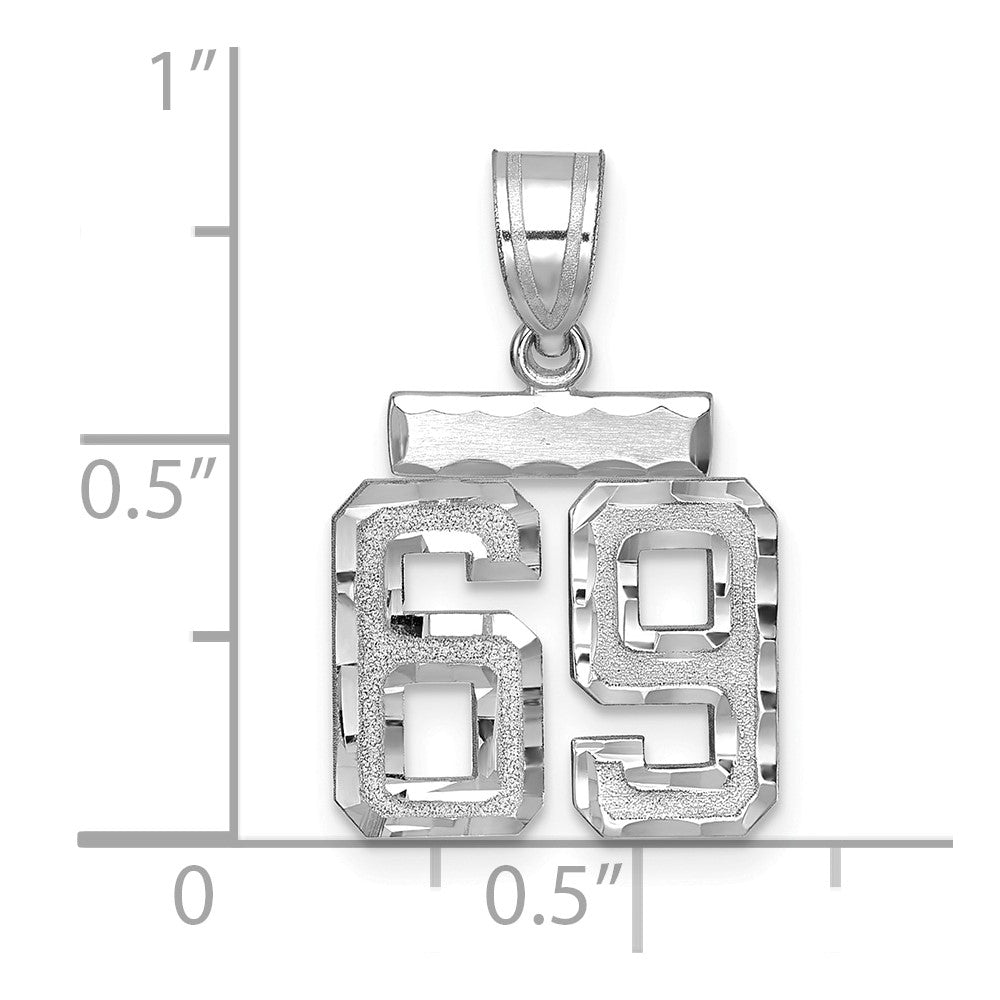 14k White Goldw Small Brushed Diamond-cut Number 69 Charm