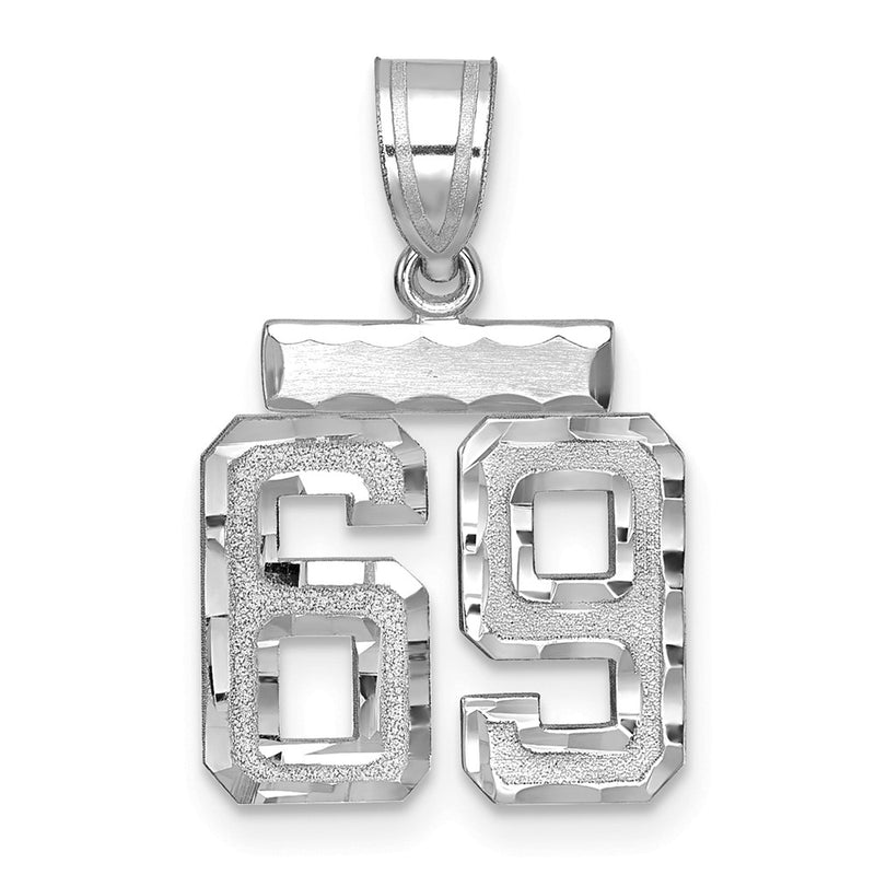 14k White Goldw Small Brushed Diamond-cut Number 69 Charm