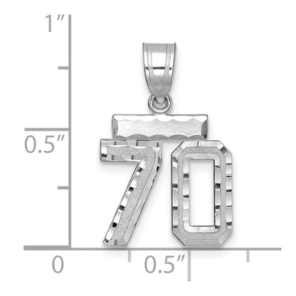 14k White Goldw Small Brushed Diamond-cut Number 70 Charm