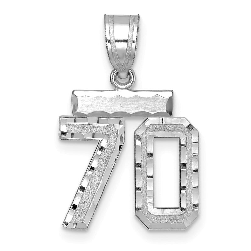 14k White Goldw Small Brushed Diamond-cut Number 70 Charm