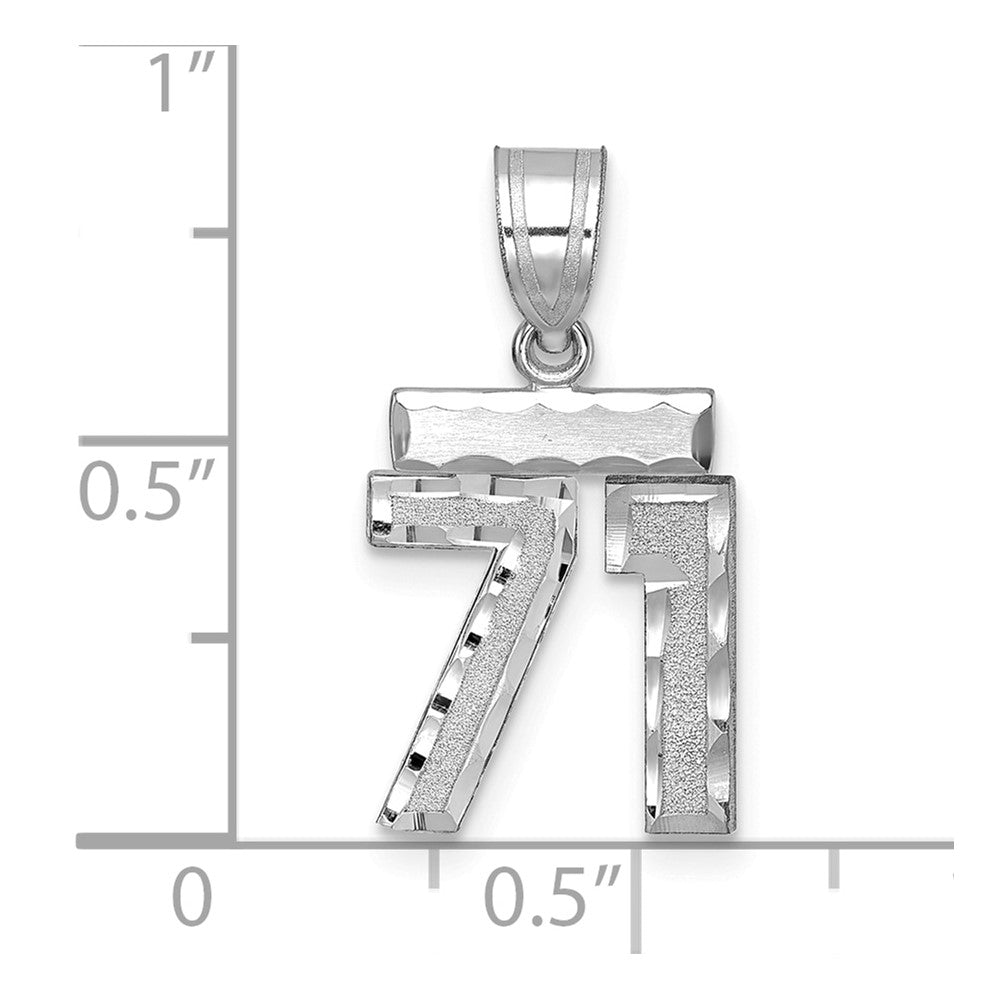 14k White Goldw Small Brushed Diamond-cut Number 71 Charm
