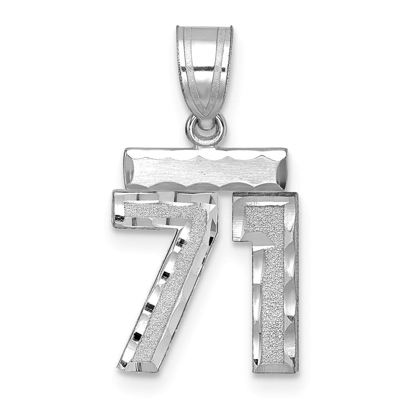 14k White Goldw Small Brushed Diamond-cut Number 71 Charm