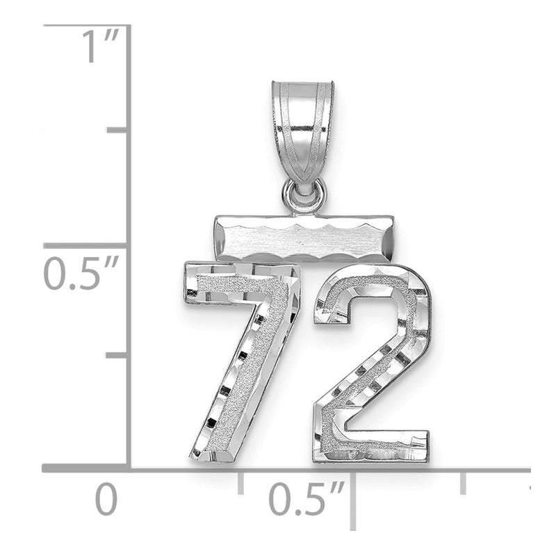 14k White Goldw Small Brushed Diamond-cut Number 72 Charm
