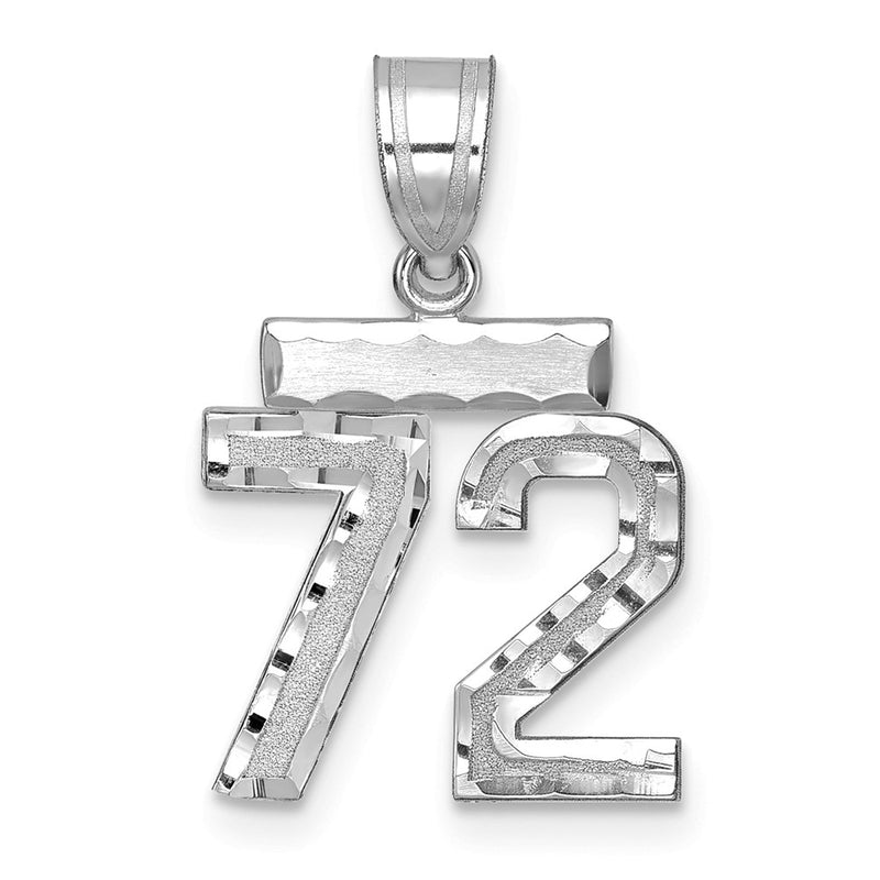 14k White Goldw Small Brushed Diamond-cut Number 72 Charm