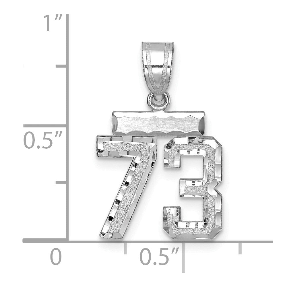14k White Goldw Small Brushed Diamond-cut Number 73 Charm