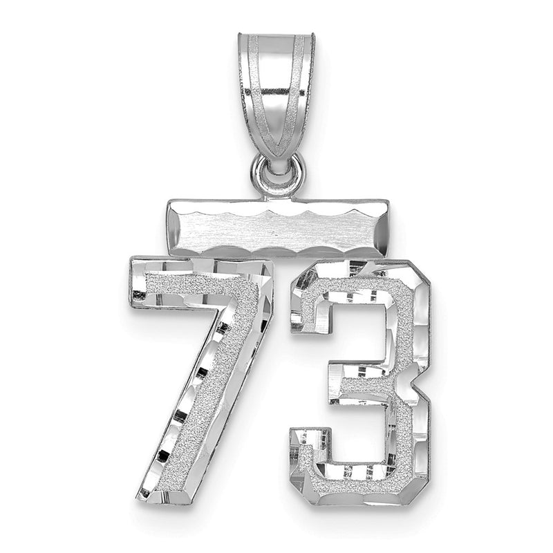 14k White Goldw Small Brushed Diamond-cut Number 73 Charm