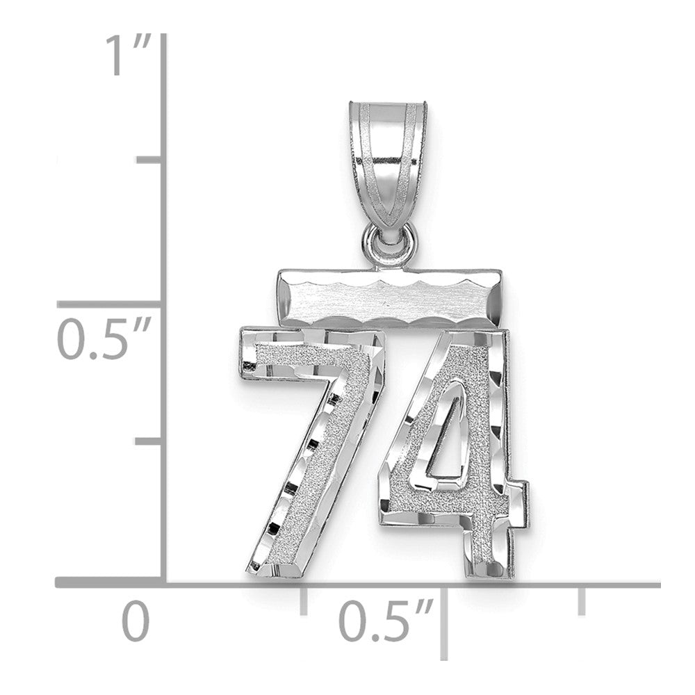 14k White Goldw Small Brushed Diamond-cut Number 74 Charm