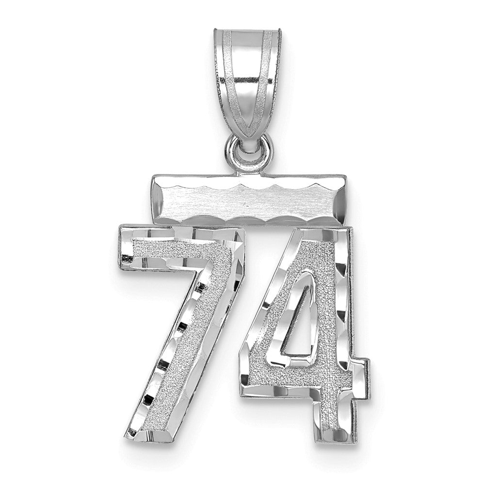 14k White Goldw Small Brushed Diamond-cut Number 74 Charm
